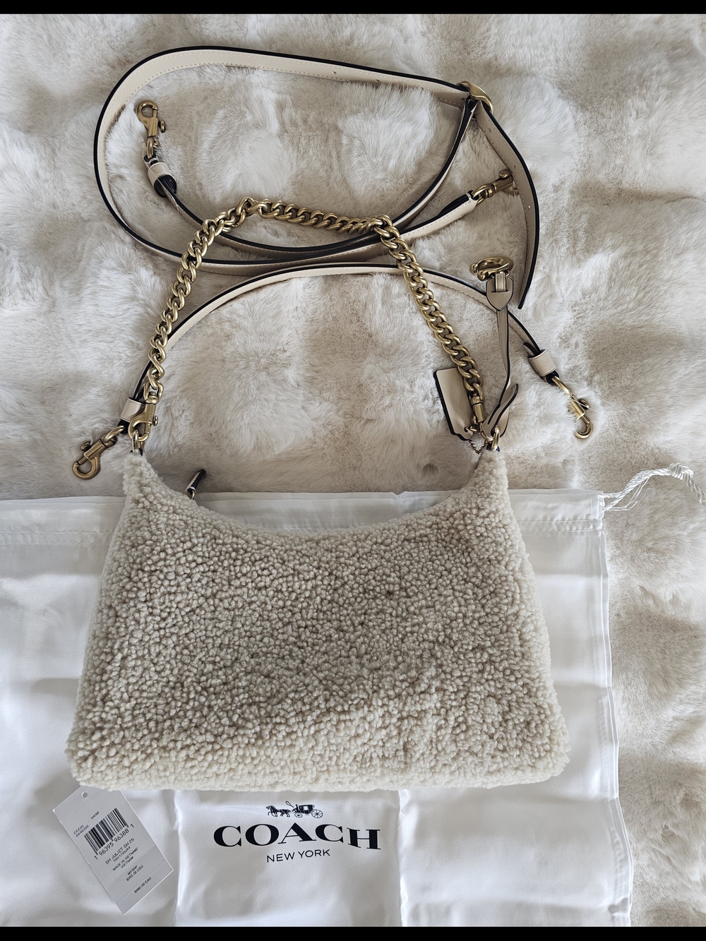 Coach NWT Juliet 25 Cream Shearling Shoulder Bag with Gold Chain